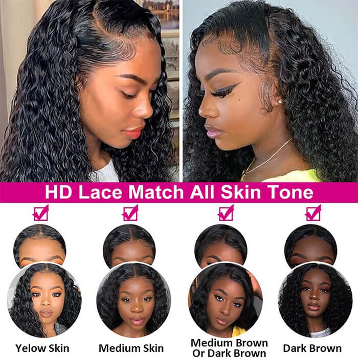 Water Wave Human Hair Wigs 4x4 HD Lace Closure Wigs